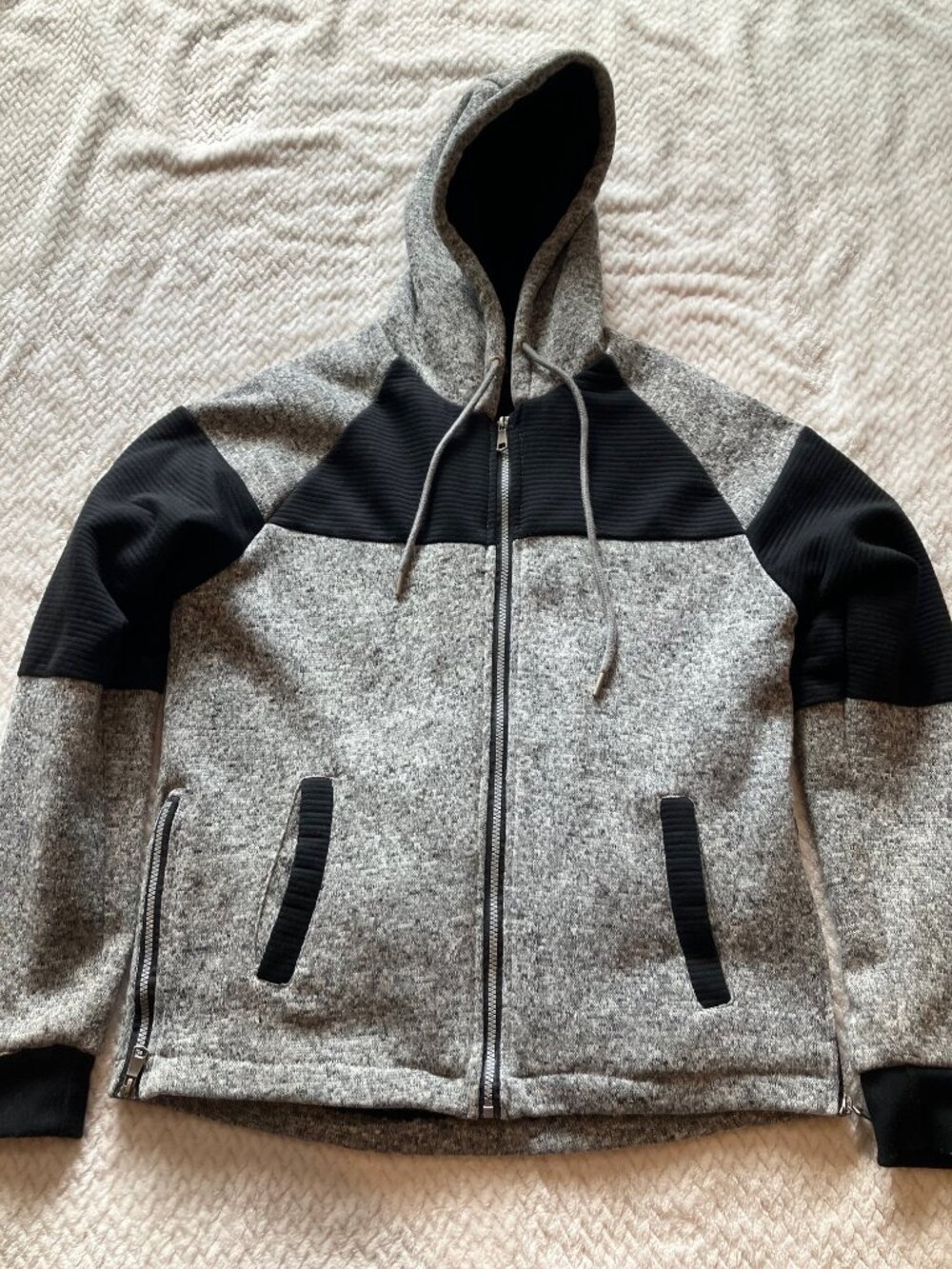 Brooklyn Standard Mens XL Gray Black Fleece Lined Full Zip Hooded Jacket Hoodie